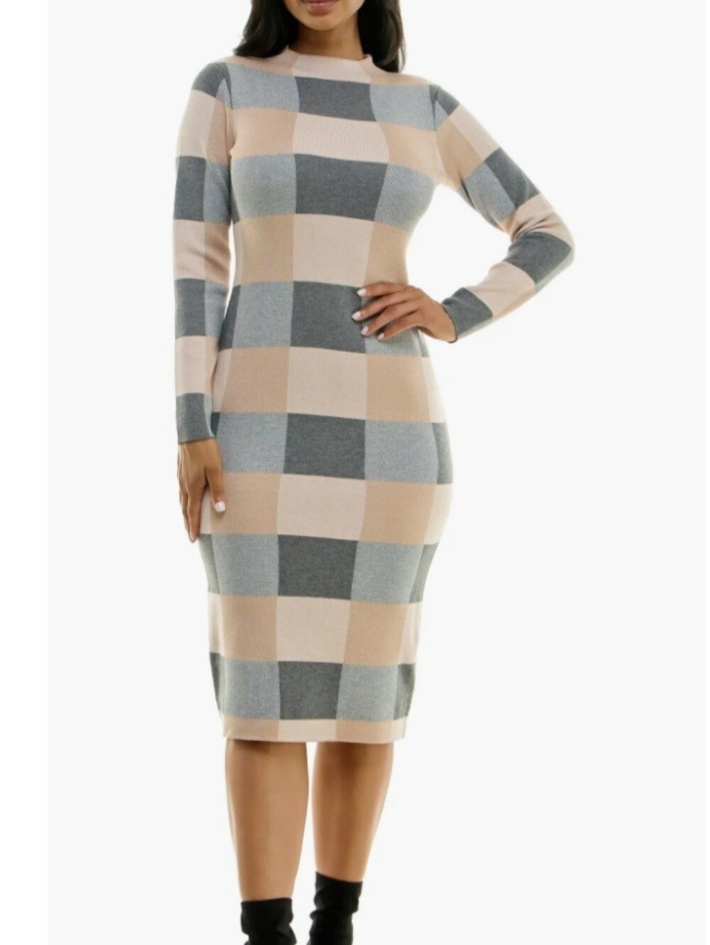 Jacquard Long Sleeve Sweater Dress